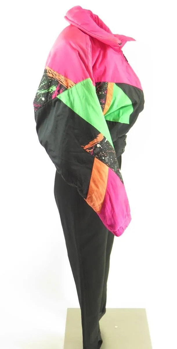 Vintage 80s Retro Ski Suit Womens 8 Snuggler Snowboard Time Machine Neon