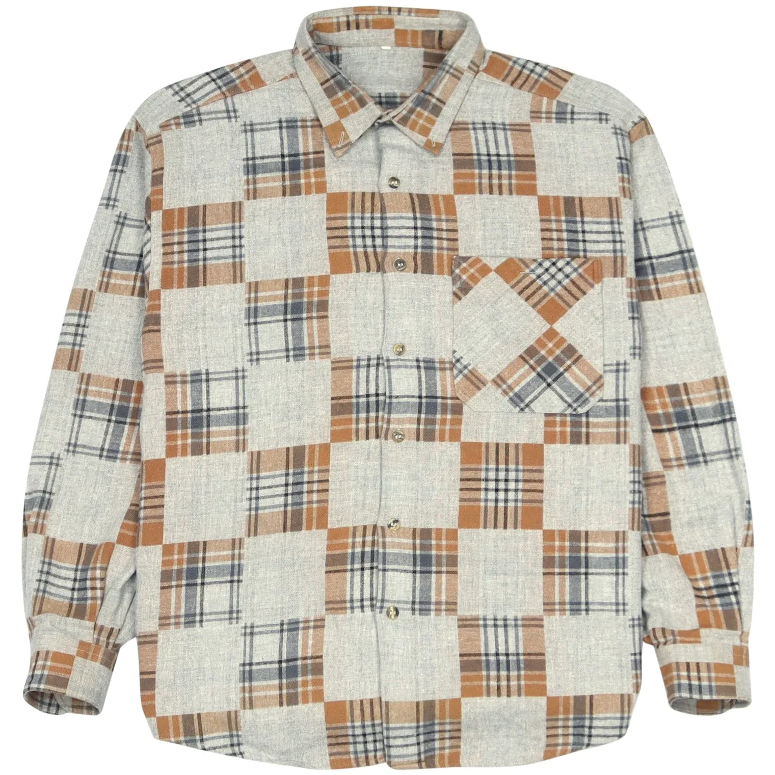 Vintage Checked Flannel Shirt Grey Black Brown