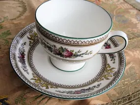 VINTAGE Wedgwood Teacup and Saucer English Bone China Elegant Footed Teacup and Saucer Columbia Pattern Enamel Flowers Cup and S