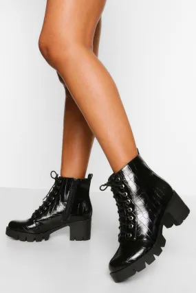 Wide Width Chunky Block Heel Combat Boots