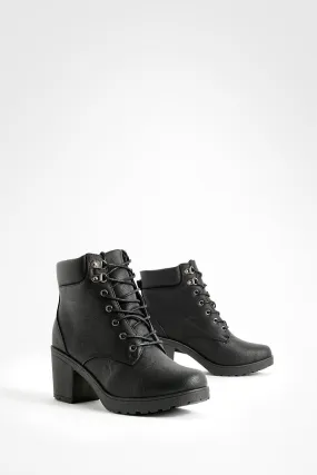 Wide Width Lace Up Heeled Combat Boots