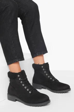 Wide Width Shearling Cuff Combat Boots