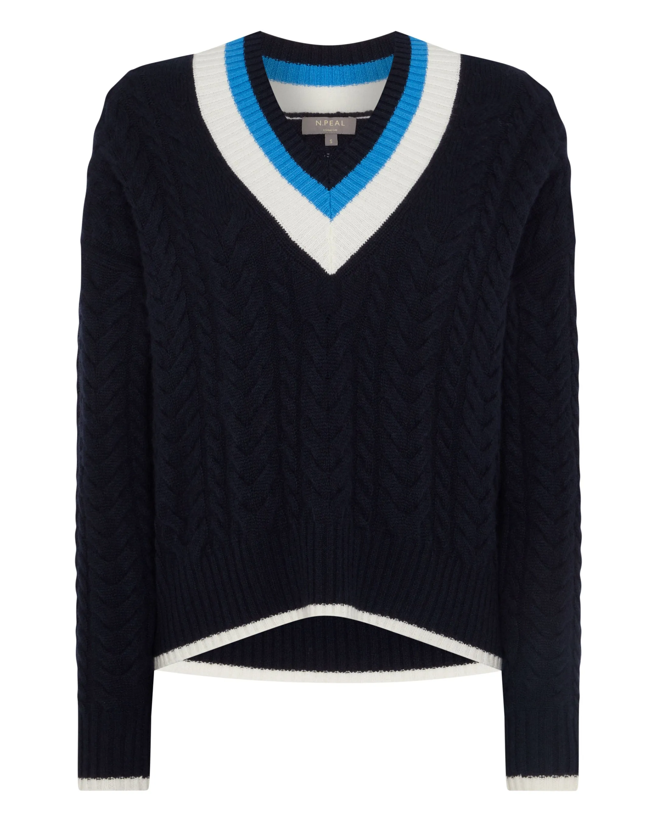 Women's Cable Cricket Cashmere Jumper Navy Blue