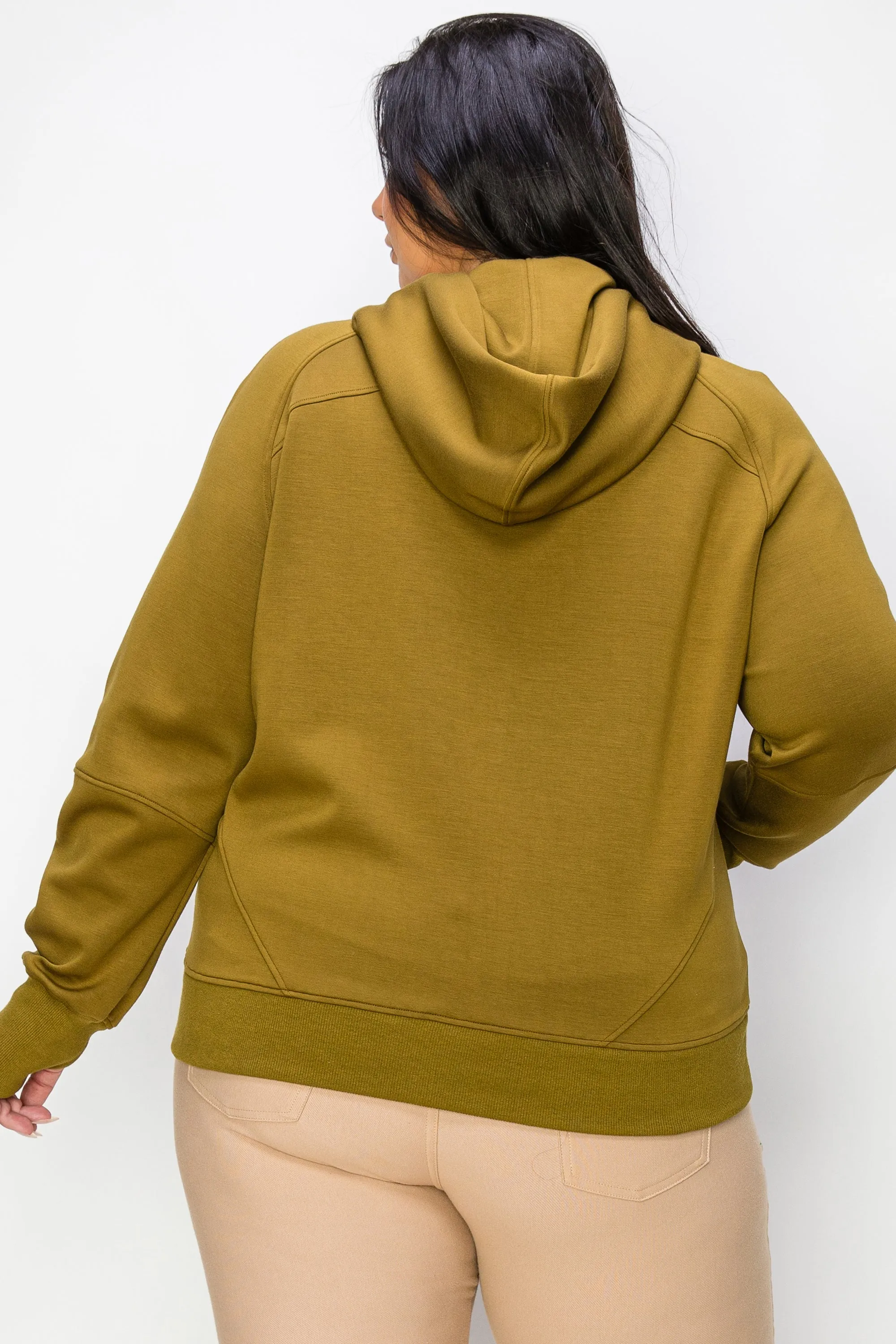 Women's Plus Size Half-Zip Scuba Hoodie with Thumb Hole