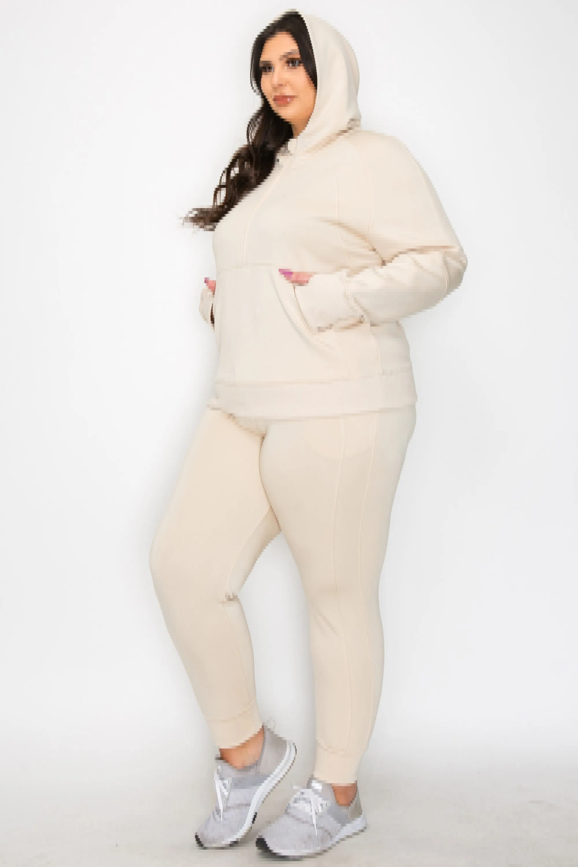Women's Plus Size Half-Zip Scuba Hoodie with Thumb Hole