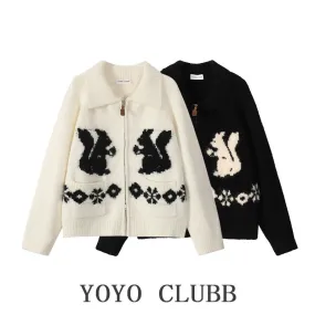 YOYO CLUBB soft waxy retro lapel sweater jacket autumn and winter large size lazy style loose knitted cardigan top