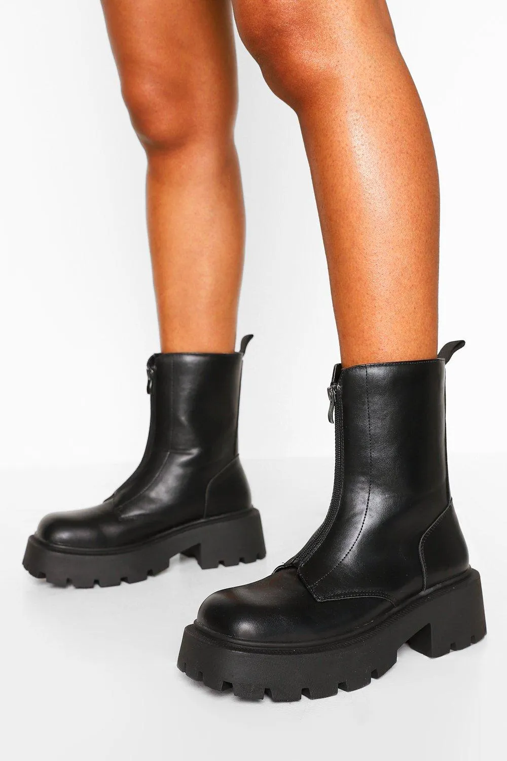 Zip Front Chunky Combat Boots